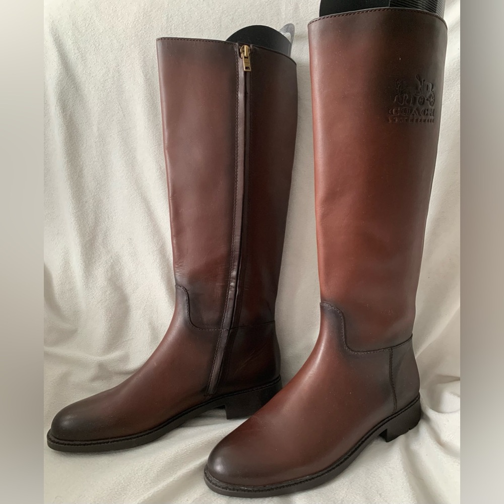 NEW Coach Rilee Leather Knee High Riding Boots Walnut Brown Size 8.5B - Picture 4 of 14